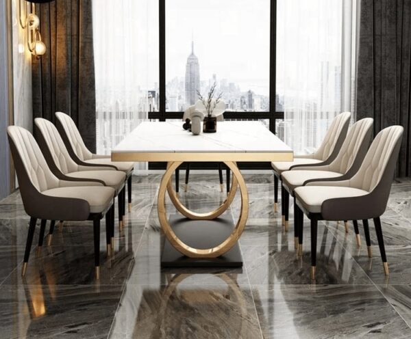 Bosco Luxury Dining Table In Leatherette Chairs