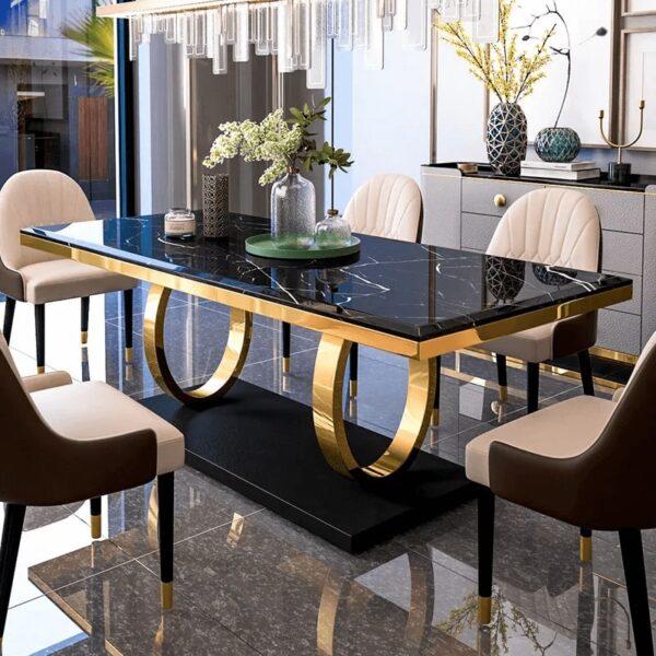 Bosco Luxury Dining Table In Leatherette Chairs