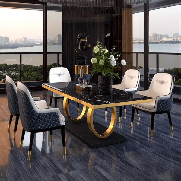 Bosco Luxury Dining Table In Leatherette Chairs