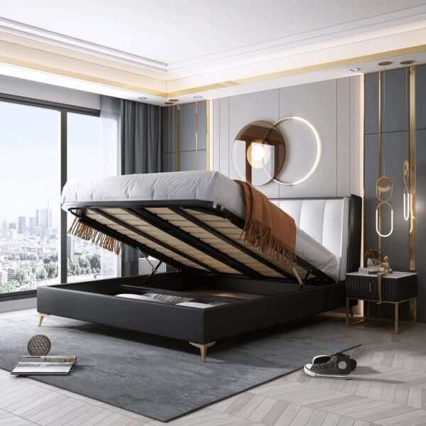 Bobran Upholstered Luxury Bed With Hydraulic Storage In Leatherette