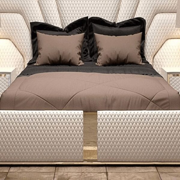 Zigzag Premium Upholstered Bed With Side Tables In Leatherette