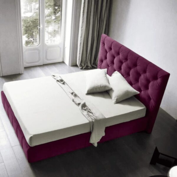 Straight Quilt Bed In Wine Suede