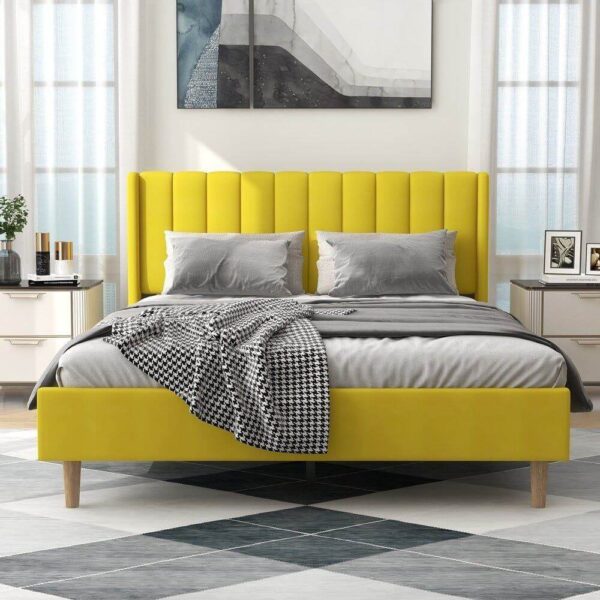 Alazyhome Quilted Bed Without Storage In Suede
