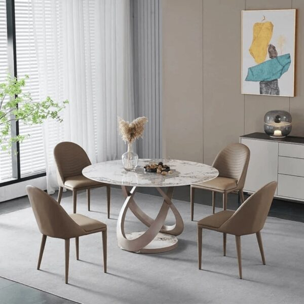 Pop-Star Luxury 4 Seater Round Dining Table In Beige