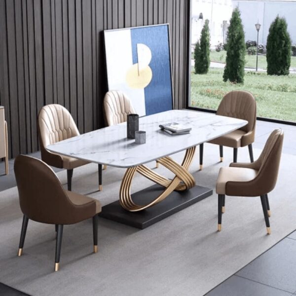 Inox Luxury 6 Seater Dining Table In Brown