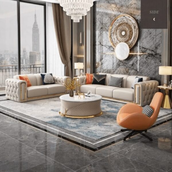 Modern Straight Line Chesterfield Sofa Set In Leatherette