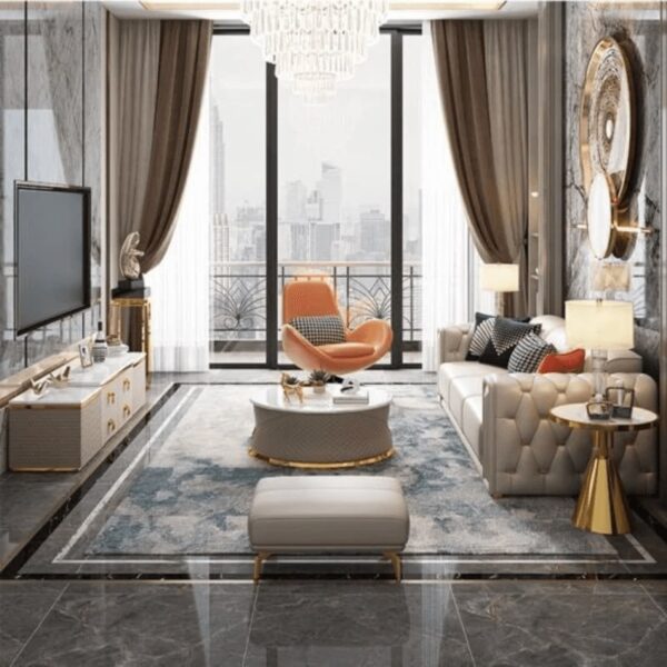 Modern Straight Line Chesterfield Sofa Set In Leatherette