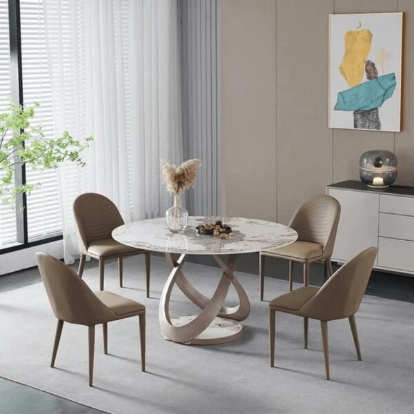 Pop-Star Luxury 4 Seater Round Dining Table In Beige