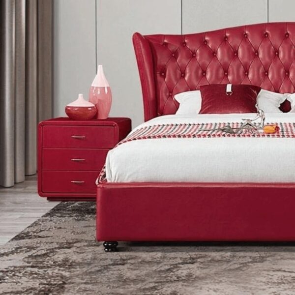 Polo Upholstered Bed With Side Table In Leatherette