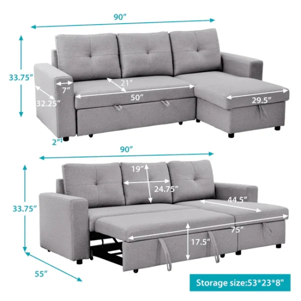 Roxy L-Shaped Sectional Storage Sofa Cum Bed